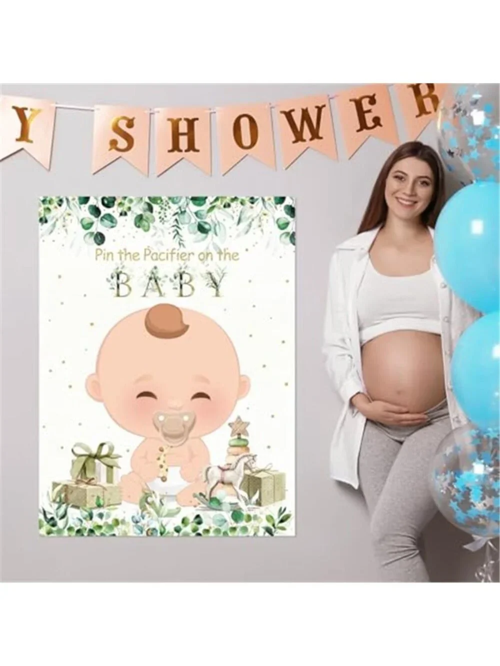 Pin The Pacifier Baby Shower Game Sage Green Poster Stickers Blindfold Set